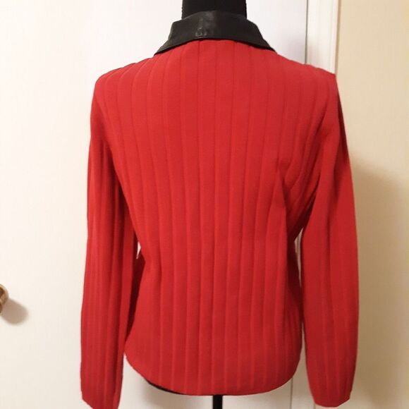 Dolce & Fabuloso Silk Blend Knit Sweater Faux Leather Collar 1/4 Zipper Large - Picture 2 of 5
